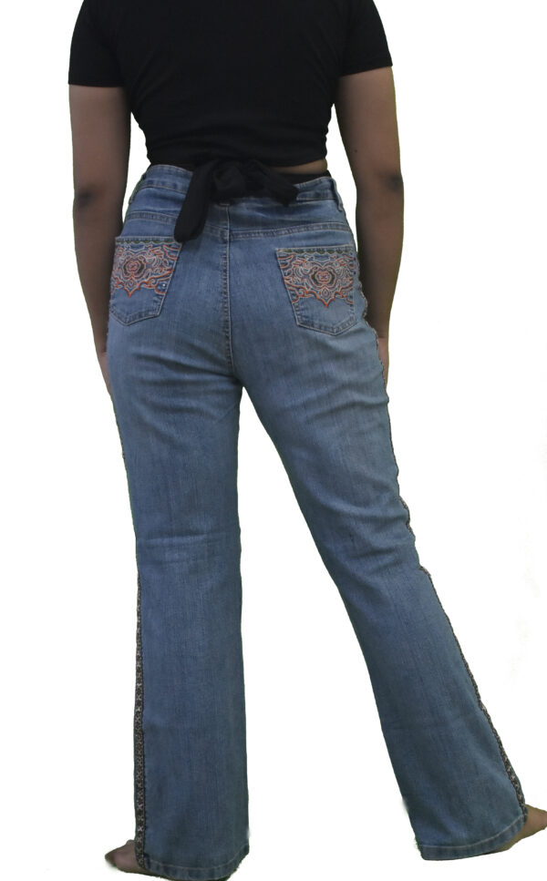 Pattern Blue Flared Jeans - Image 3